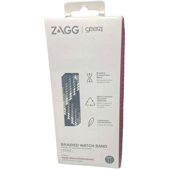 ZAGG Gear4 Braided Nylon Apple Watch Band 45/44/42mm Storm Gray Large Size - Picture 1 of 7